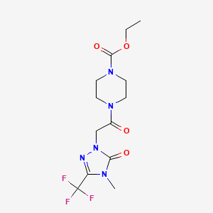 molecular formula C13H18F3N5O4 B2955983 ethyl 4-(2-(4-methyl-5-oxo-3-(trifluoromethyl)-4,5-dihydro-1H-1,2,4-triazol-1-yl)acetyl)piperazine-1-carboxylate CAS No. 1421463-73-1