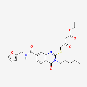 molecular formula C25H29N3O6S B2955993 Ethyl 4-((7-((furan-2-ylmethyl)carbamoyl)-4-oxo-3-pentyl-3,4-dihydroquinazolin-2-yl)thio)-3-oxobutanoate CAS No. 451467-45-1