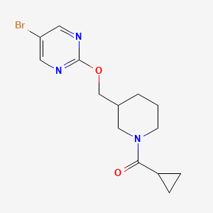 molecular formula C14H18BrN3O2 B2956004 [3-[(5-Bromopyrimidin-2-yl)oxymethyl]piperidin-1-yl]-cyclopropylmethanone CAS No. 2379995-57-8