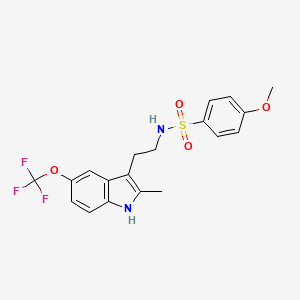 molecular formula C19H19F3N2O4S B2956021 4-methoxy-N-{2-[2-methyl-5-(trifluoromethoxy)-1H-indol-3-yl]ethyl}benzene-1-sulfonamide CAS No. 681853-30-5