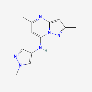 molecular formula C12H14N6 B2956030 2,5-dimethyl-N-(1-methyl-1H-pyrazol-4-yl)pyrazolo[1,5-a]pyrimidin-7-amine CAS No. 2309189-07-7