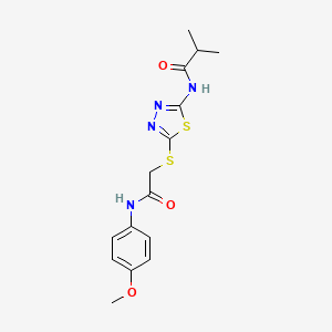 molecular formula C15H18N4O3S2 B2956039 N-(5-((2-((4-methoxyphenyl)amino)-2-oxoethyl)thio)-1,3,4-thiadiazol-2-yl)isobutyramide CAS No. 392293-48-0