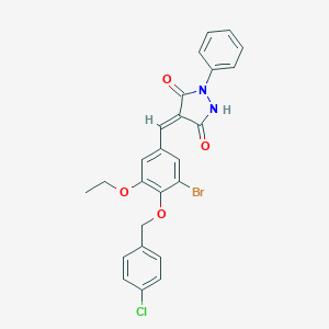 molecular formula C25H20BrClN2O4 B295604 (4E)-4-{3-bromo-4-[(4-chlorobenzyl)oxy]-5-ethoxybenzylidene}-1-phenylpyrazolidine-3,5-dione 