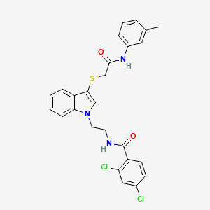 molecular formula C26H23Cl2N3O2S B2956047 2,4-dichloro-N-(2-(3-((2-oxo-2-(m-tolylamino)ethyl)thio)-1H-indol-1-yl)ethyl)benzamide CAS No. 532975-43-2