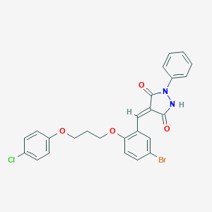 molecular formula C25H20BrClN2O4 B295605 4-{5-Bromo-2-[3-(4-chlorophenoxy)propoxy]benzylidene}-1-phenyl-3,5-pyrazolidinedione 