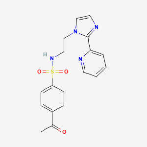 molecular formula C18H18N4O3S B2956056 4-乙酰基-N-(2-(2-(吡啶-2-基)-1H-咪唑-1-基)乙基)苯磺酰胺 CAS No. 2034587-01-2