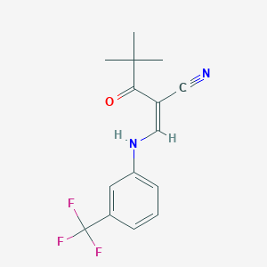 molecular formula C15H15F3N2O B2956059 2-(2,2-Dimethylpropanoyl)-3-((3-(trifluoromethyl)phenyl)amino)prop-2-enenitrile CAS No. 1025577-96-1