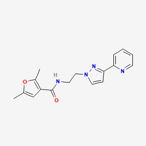 molecular formula C17H18N4O2 B2956075 2,5-二甲基-N-(2-(3-(吡啶-2-基)-1H-吡唑-1-基)乙基)呋喃-3-甲酰胺 CAS No. 1448126-41-7