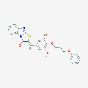 molecular formula C26H21BrN2O4S B295608 2-[3-bromo-5-methoxy-4-(3-phenoxypropoxy)benzylidene][1,3]thiazolo[3,2-a]benzimidazol-3(2H)-one 