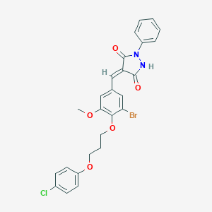 molecular formula C26H22BrClN2O5 B295609 (4E)-4-{3-bromo-4-[3-(4-chlorophenoxy)propoxy]-5-methoxybenzylidene}-1-phenylpyrazolidine-3,5-dione 