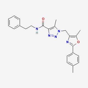 molecular formula C24H25N5O2 B2956094 5-methyl-1-((5-methyl-2-(p-tolyl)oxazol-4-yl)methyl)-N-phenethyl-1H-1,2,3-triazole-4-carboxamide CAS No. 1226431-86-2