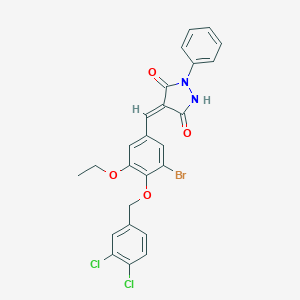 molecular formula C25H19BrCl2N2O4 B295611 (4E)-4-{3-bromo-4-[(3,4-dichlorobenzyl)oxy]-5-ethoxybenzylidene}-1-phenylpyrazolidine-3,5-dione 