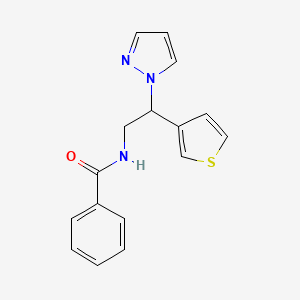 molecular formula C16H15N3OS B2956119 N-(2-(1H-pyrazol-1-yl)-2-(thiophen-3-yl)ethyl)benzamide CAS No. 2034492-96-9