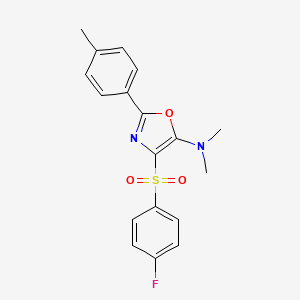 molecular formula C18H17FN2O3S B2956122 4-[(4-fluorophenyl)sulfonyl]-N,N-dimethyl-2-(4-methylphenyl)-1,3-oxazol-5-amine CAS No. 883247-41-4