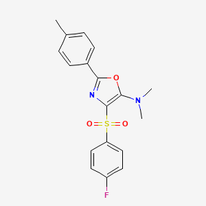 molecular formula C18H17FN2O3S B2956122 4-[(4-氟苯基)磺酰基]-N,N-二甲基-2-(4-甲基苯基)-1,3-恶唑-5-胺 CAS No. 883247-41-4