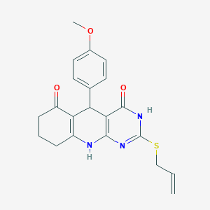 molecular formula C21H21N3O3S B2956127 2-(allylthio)-5-(4-methoxyphenyl)-7,8,9,10-tetrahydropyrimido[4,5-b]quinoline-4,6(3H,5H)-dione CAS No. 627045-84-5