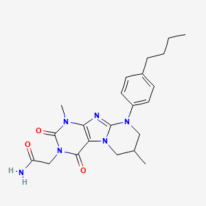 molecular formula C22H28N6O3 B2956140 2-(9-(4-butylphenyl)-1,7-dimethyl-2,4-dioxo-1,2,6,7,8,9-hexahydropyrimido[2,1-f]purin-3(4H)-yl)acetamide CAS No. 887864-23-5