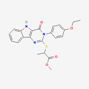 molecular formula C22H21N3O4S B2956149 methyl 2-((3-(4-ethoxyphenyl)-4-oxo-4,5-dihydro-3H-pyrimido[5,4-b]indol-2-yl)thio)propanoate CAS No. 536710-47-1