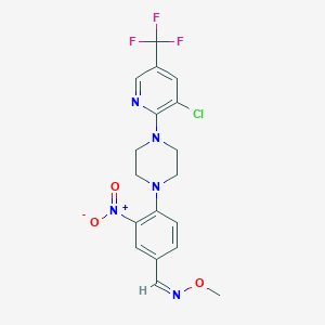 molecular formula C18H17ClF3N5O3 B2956150 4-{4-[3-chloro-5-(trifluoromethyl)-2-pyridinyl]piperazino}-3-nitrobenzenecarbaldehyde O-methyloxime CAS No. 383147-29-3