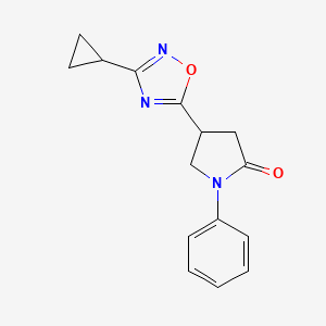molecular formula C15H15N3O2 B2956156 4-(3-Cyclopropyl-1,2,4-oxadiazol-5-yl)-1-phenylpyrrolidin-2-one CAS No. 1171866-02-6