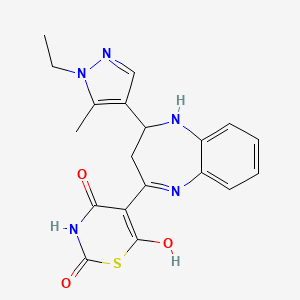 molecular formula C19H19N5O3S B2956157 5-[2-(1-ethyl-5-methyl-1H-pyrazol-4-yl)-2,3-dihydro-1H-1,5-benzodiazepin-4-yl]-4-hydroxy-2H-1,3-thiazine-2,6(3H)-dione CAS No. 1174870-31-5