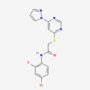 molecular formula C15H11BrFN5OS B2956158 2-((6-(1H-pyrazol-1-yl)pyrimidin-4-yl)thio)-N-(4-bromo-2-fluorophenyl)acetamide CAS No. 1251680-54-2