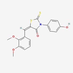 molecular formula C18H15NO4S2 B2956161 (5E)-5-[(2,3-二甲氧基苯基)亚甲基]-3-(4-羟基苯基)-2-硫代亚甲基-1,3-噻唑烷-4-酮 CAS No. 671761-61-8