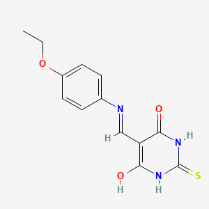 molecular formula C13H13N3O3S B2956162 5-(((4-ethoxyphenyl)amino)methylene)-2-thioxodihydropyrimidine-4,6(1H,5H)-dione CAS No. 302570-89-4