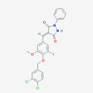molecular formula C24H17Cl2IN2O4 B295618 (4E)-4-{4-[(3,4-dichlorobenzyl)oxy]-3-iodo-5-methoxybenzylidene}-1-phenylpyrazolidine-3,5-dione 