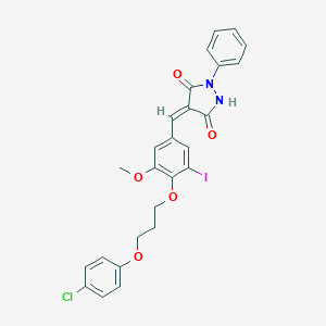 molecular formula C26H22ClIN2O5 B295620 4-{4-[3-(4-Chlorophenoxy)propoxy]-3-iodo-5-methoxybenzylidene}-1-phenyl-3,5-pyrazolidinedione 