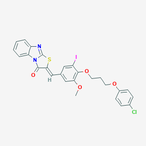 molecular formula C26H20ClIN2O4S B295621 (2Z)-2-{4-[3-(4-chlorophenoxy)propoxy]-3-iodo-5-methoxybenzylidene}[1,3]thiazolo[3,2-a]benzimidazol-3(2H)-one 