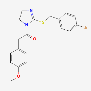molecular formula C19H19BrN2O2S B2956215 1-[2-[(4-Bromophenyl)methylsulfanyl]-4,5-dihydroimidazol-1-yl]-2-(4-methoxyphenyl)ethanone CAS No. 851800-76-5