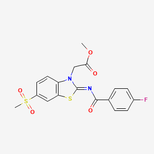 molecular formula C18H15FN2O5S2 B2956226 (Z)-methyl 2-(2-((4-fluorobenzoyl)imino)-6-(methylsulfonyl)benzo[d]thiazol-3(2H)-yl)acetate CAS No. 865198-41-0
