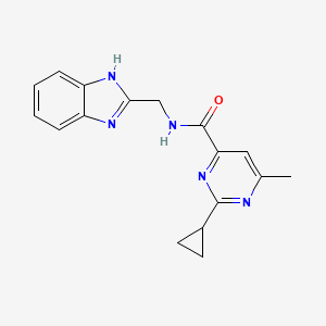 molecular formula C17H17N5O B2956227 N-[(1H-1,3-benzodiazol-2-yl)methyl]-2-cyclopropyl-6-methylpyrimidine-4-carboxamide CAS No. 2415509-77-0