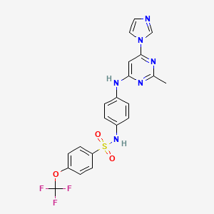 molecular formula C21H17F3N6O3S B2956228 N-(4-((6-(1H-咪唑-1-基)-2-甲基嘧啶-4-基)氨基)苯基)-4-(三氟甲氧基)苯磺酰胺 CAS No. 1203191-49-4
