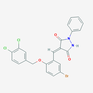 molecular formula C23H15BrCl2N2O3 B295623 4-{5-Bromo-2-[(3,4-dichlorobenzyl)oxy]benzylidene}-1-phenyl-3,5-pyrazolidinedione 