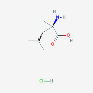 molecular formula C7H14ClNO2 B2956233 (1R,2S)-1-Amino-2-propan-2-ylcyclopropane-1-carboxylic acid;hydrochloride CAS No. 156222-66-1