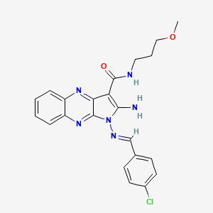 molecular formula C22H21ClN6O2 B2956236 (E)-2-氨基-1-((4-氯苄亚胺)氨基)-N-(3-甲氧基丙基)-1H-吡咯并[2,3-b]喹喔啉-3-甲酰胺 CAS No. 840458-97-1