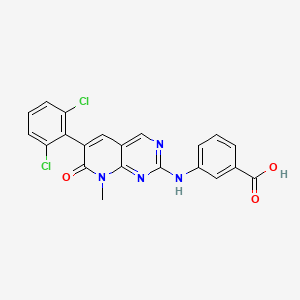 molecular formula C21H14Cl2N4O3 B2956238 3-((6-(2,6-Dichlorophenyl)-8-methyl-7-oxo-7,8-dihydropyrido[2,3-d]pyrimidin-2-yl)amino)benzoic acid CAS No. 185039-99-0