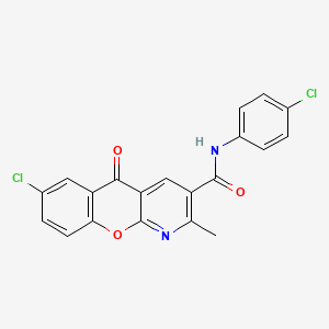 molecular formula C20H12Cl2N2O3 B2956247 7-chloro-N-(4-chlorophenyl)-2-methyl-5-oxo-5H-chromeno[2,3-b]pyridine-3-carboxamide CAS No. 338778-79-3