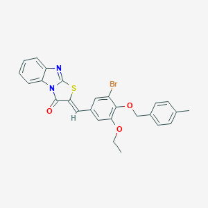 molecular formula C26H21BrN2O3S B295625 (2Z)-2-{3-bromo-5-ethoxy-4-[(4-methylbenzyl)oxy]benzylidene}[1,3]thiazolo[3,2-a]benzimidazol-3(2H)-one 