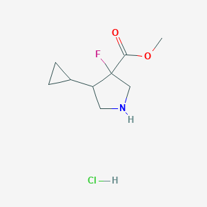 molecular formula C9H15ClFNO2 B2956258 Methyl 4-cyclopropyl-3-fluoropyrrolidine-3-carboxylate hcl CAS No. 2378506-64-8