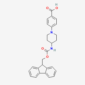 molecular formula C27H26N2O4 B2956269 4-[4-(9H-Fluoren-9-ylmethoxycarbonylamino)piperidin-1-yl]benzoic acid CAS No. 2137832-80-3