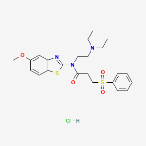 molecular formula C23H30ClN3O4S2 B2956270 N-(2-(diethylamino)ethyl)-N-(5-methoxybenzo[d]thiazol-2-yl)-3-(phenylsulfonyl)propanamide hydrochloride CAS No. 1219202-10-4