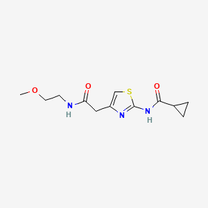 molecular formula C12H17N3O3S B2956273 N-(4-(2-((2-methoxyethyl)amino)-2-oxoethyl)thiazol-2-yl)cyclopropanecarboxamide CAS No. 923113-68-2