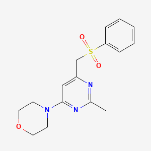 molecular formula C16H19N3O3S B2956274 4-{2-甲基-6-[(苯磺酰基)甲基]-4-嘧啶基}吗啉 CAS No. 339278-82-9