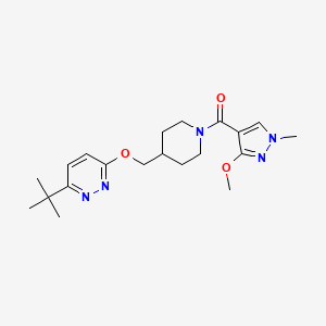 molecular formula C20H29N5O3 B2956279 [4-[(6-Tert-butylpyridazin-3-yl)oxymethyl]piperidin-1-yl]-(3-methoxy-1-methylpyrazol-4-yl)methanone CAS No. 2320889-14-1