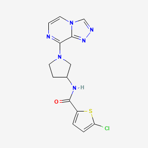 molecular formula C14H13ClN6OS B2956291 N-(1-([1,2,4]triazolo[4,3-a]pyrazin-8-yl)pyrrolidin-3-yl)-5-chlorothiophene-2-carboxamide CAS No. 2034557-64-5