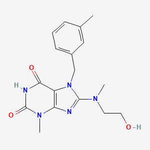 molecular formula C17H21N5O3 B2956312 8-[2-Hydroxyethyl(methyl)amino]-3-methyl-7-[(3-methylphenyl)methyl]purine-2,6-dione CAS No. 476482-45-8