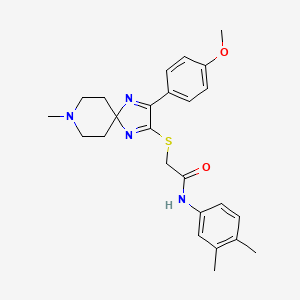 molecular formula C25H30N4O2S B2956317 N-(3,4-dimethylphenyl)-2-((3-(4-methoxyphenyl)-8-methyl-1,4,8-triazaspiro[4.5]deca-1,3-dien-2-yl)thio)acetamide CAS No. 1215414-02-0